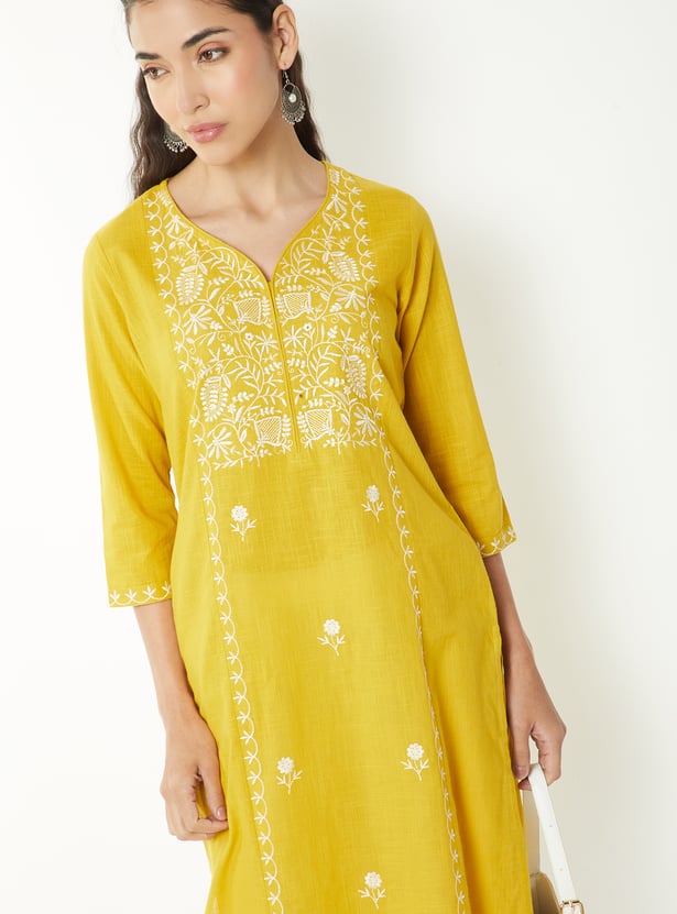 Women Embroidered Straight Kurta