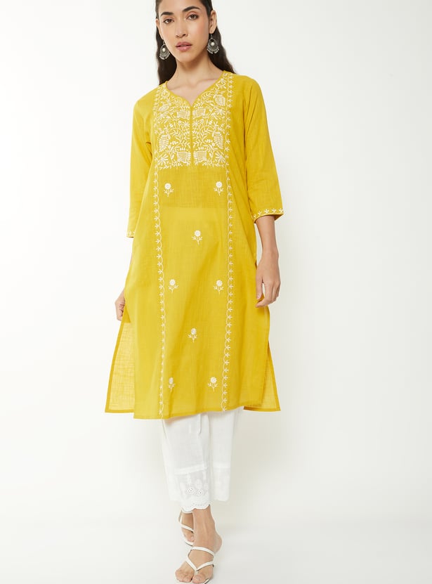 Women Embroidered Straight Kurta