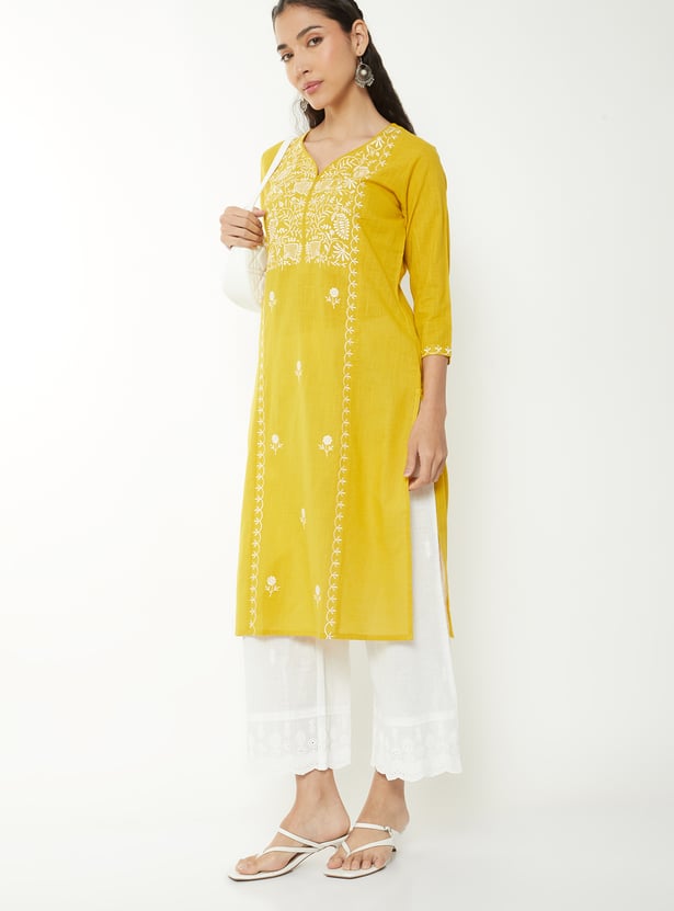 Women Embroidered Straight Kurta