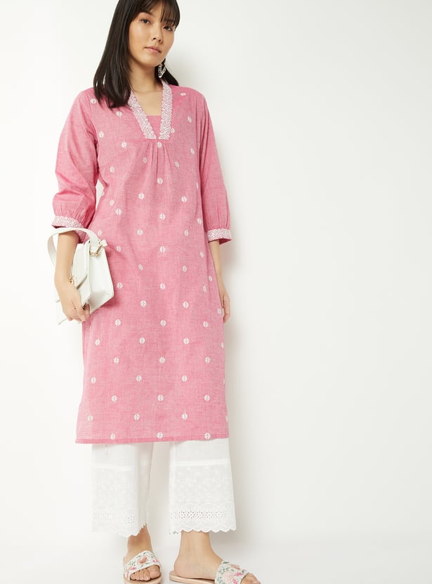 Women Embroidered Straight Kurta