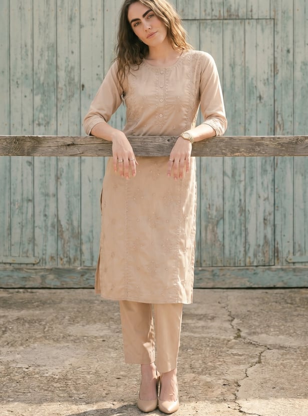 Women Sequins Straight Kurta