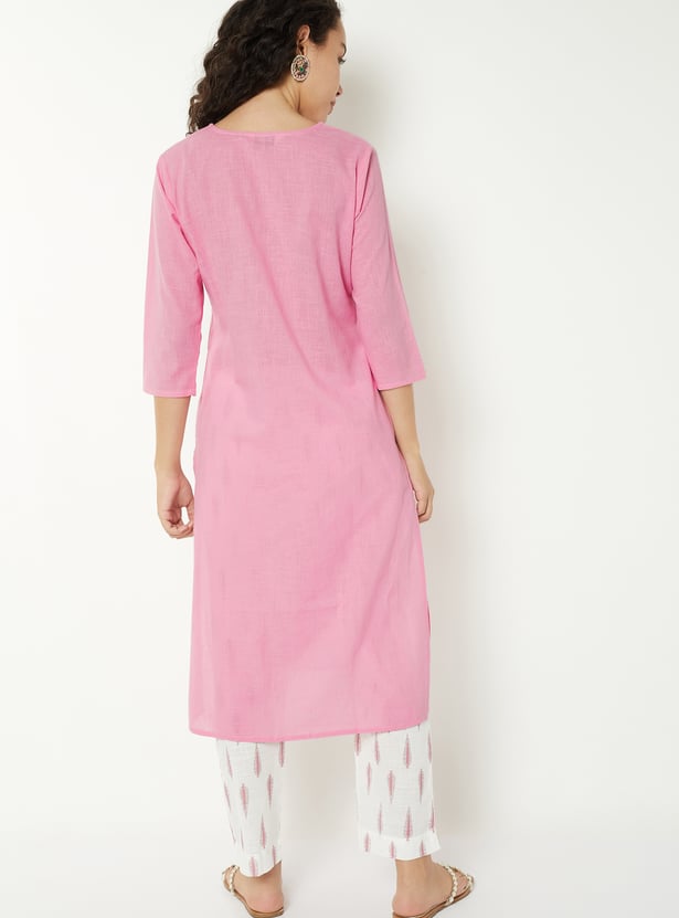 Women Embroidered Straight Kurta Set