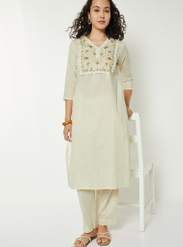 Women Embroidered Straight Kurta Set