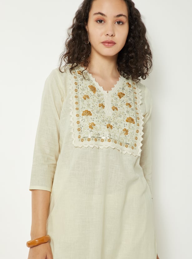 Women Embroidered Straight Kurta Set