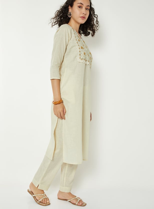 Women Embroidered Straight Kurta Set