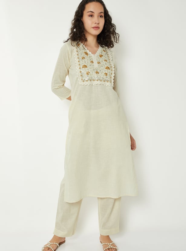 Women Embroidered Straight Kurta Set