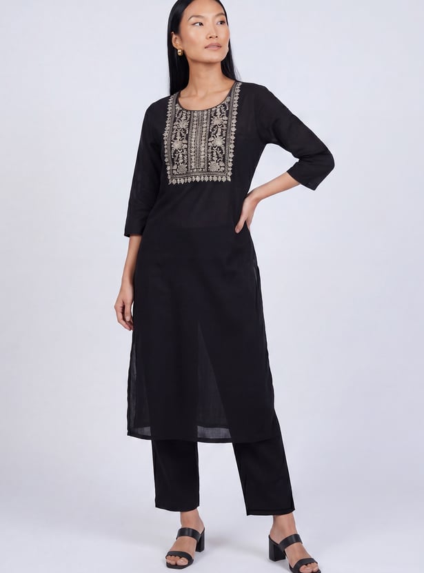Women Embroidered A-Line Kurta Set