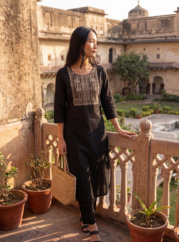 Women Embroidered A-Line Kurta Set