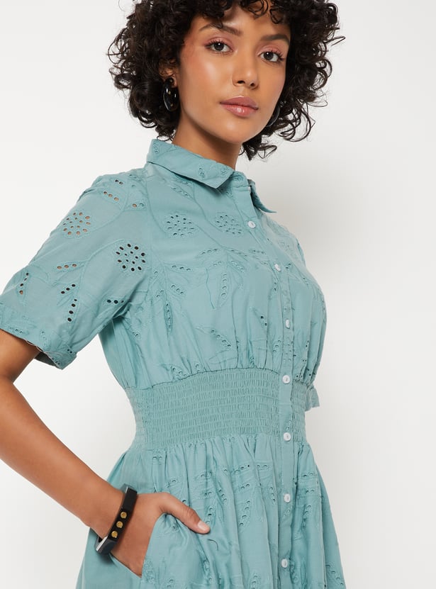 Women Schiffli Shirt Dress