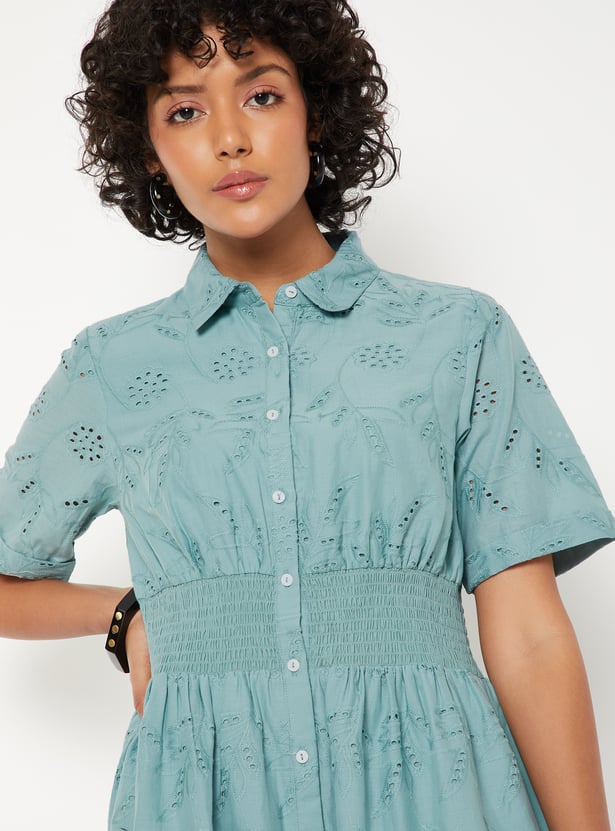 Women Schiffli Shirt Dress