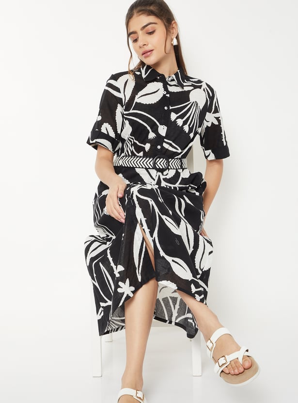 Women Printed Shirt Dress with Belt