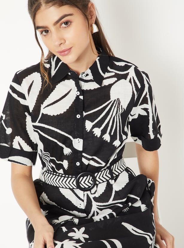 Women Printed Shirt Dress with Belt