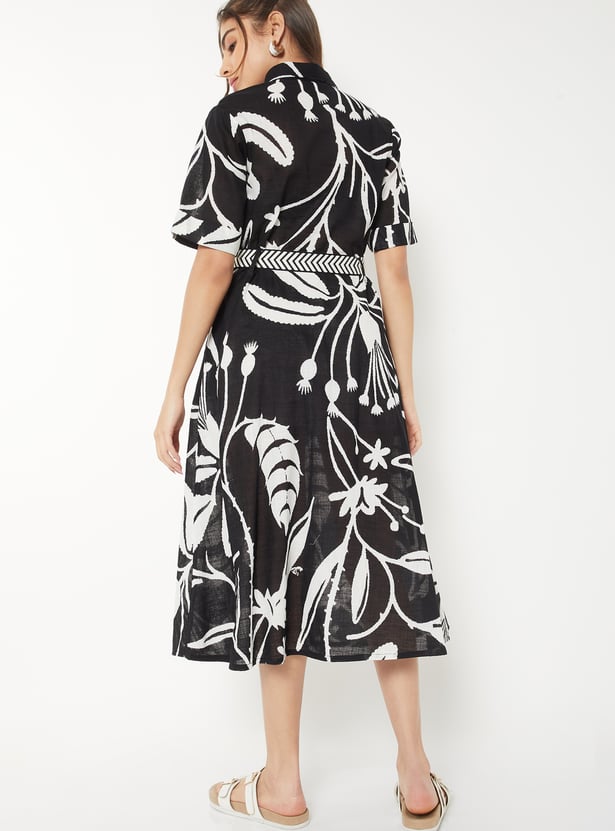 Women Printed Shirt Dress with Belt