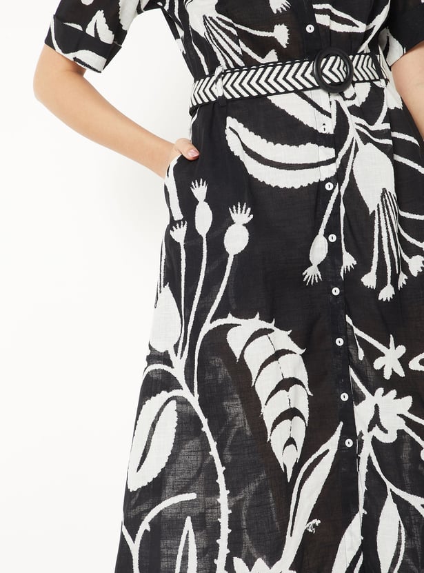 Women Printed Shirt Dress with Belt