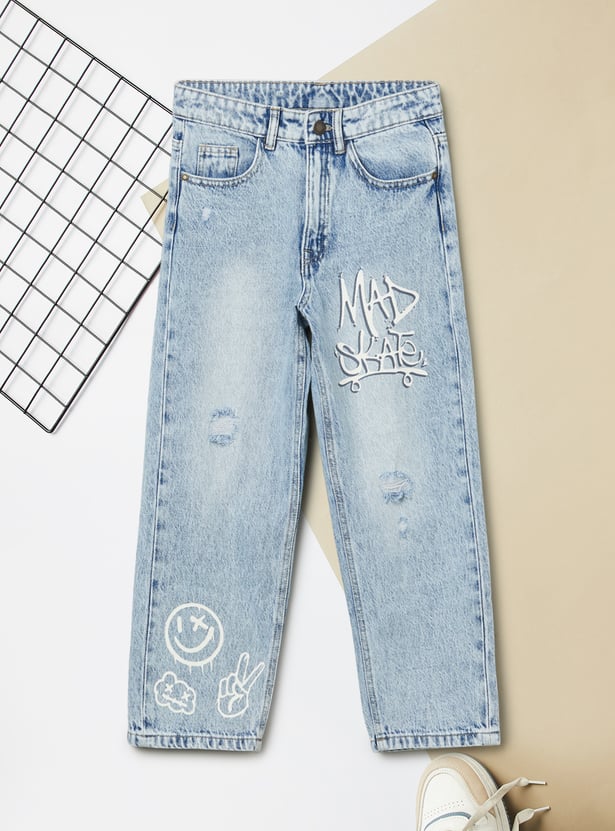 Boys Printed Loose Fit Jeans
