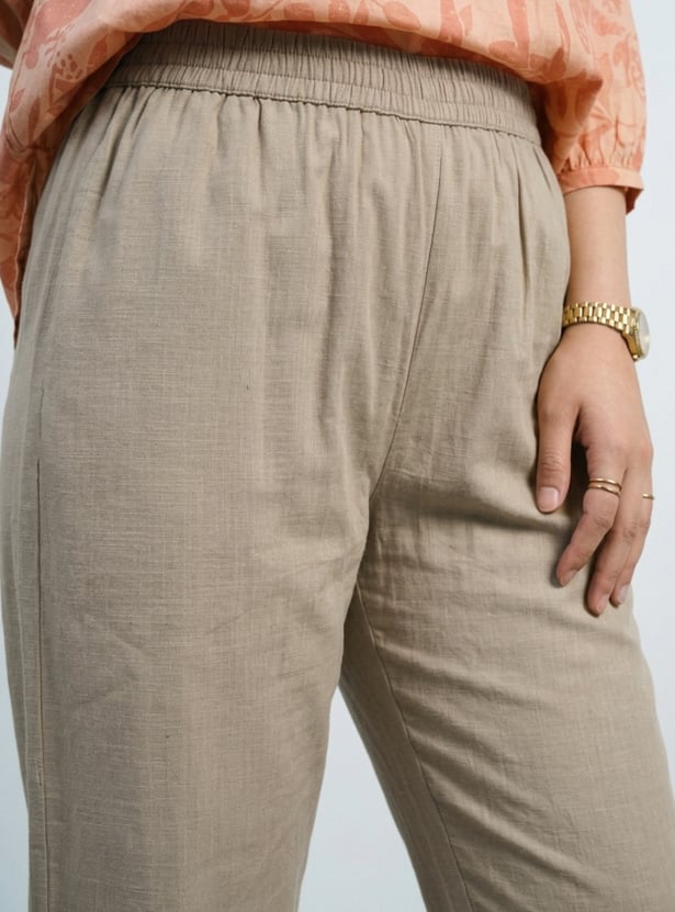 Women Embroidered Hem Straight Pants