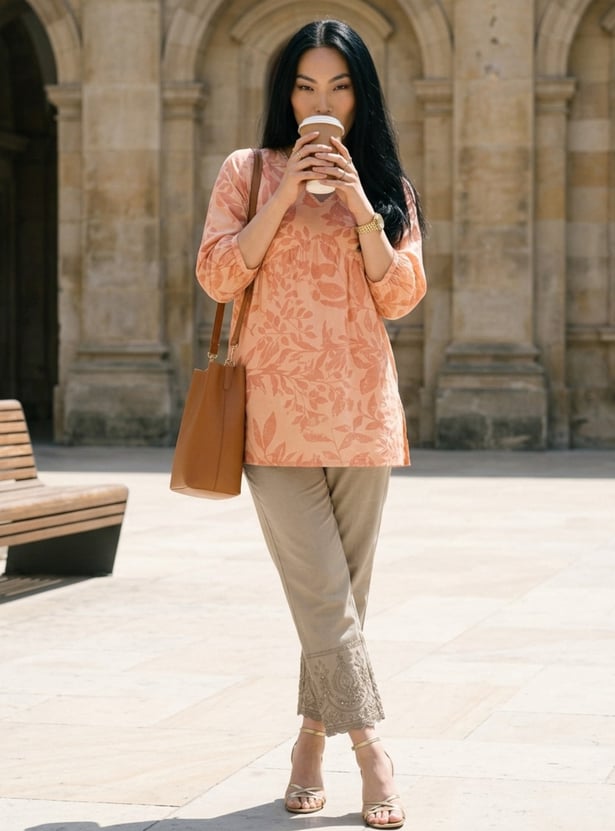 Women Embroidered Hem Straight Pants