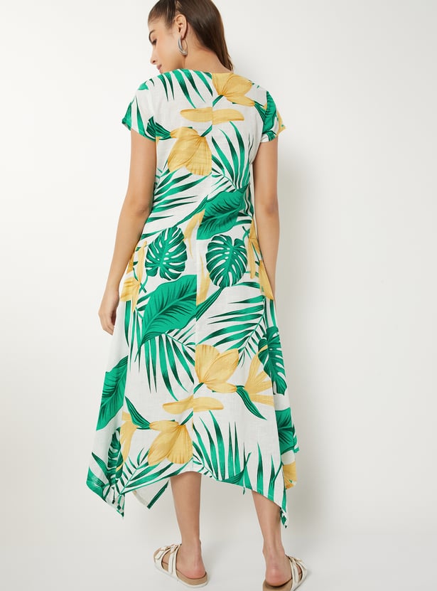 Women Tropical Print Handkerchief Hem Dress
