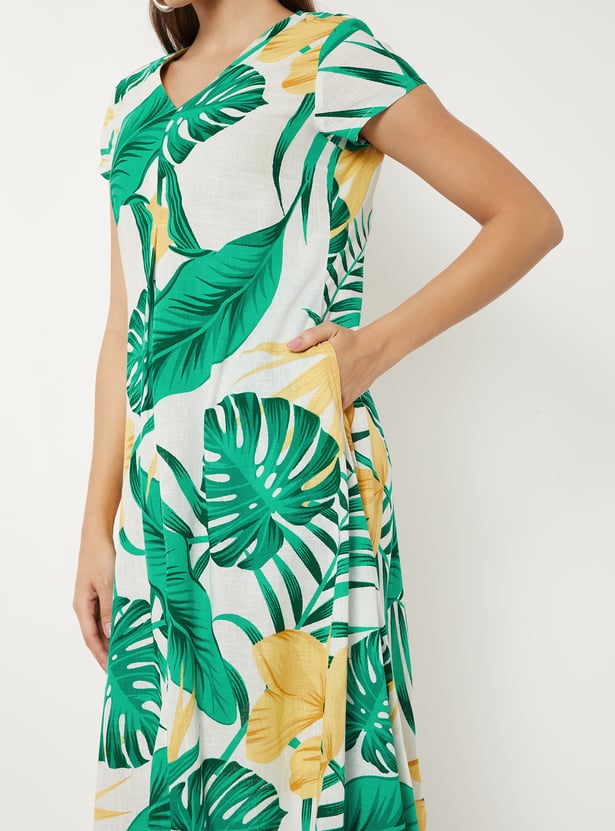 Women Tropical Print Handkerchief Hem Dress