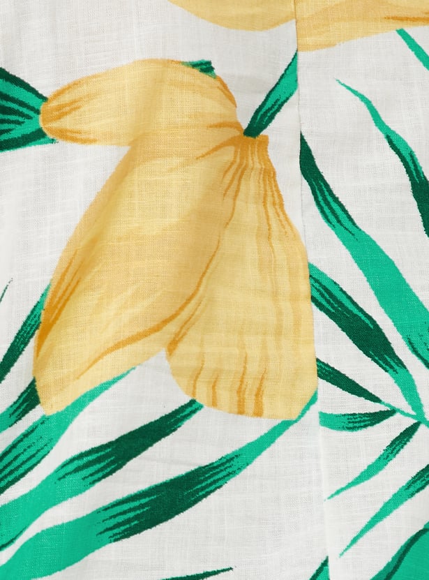 Women Tropical Print Handkerchief Hem Dress