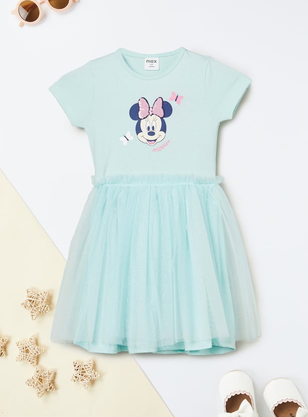 Girls Minnie Print Fit & Flare Dress