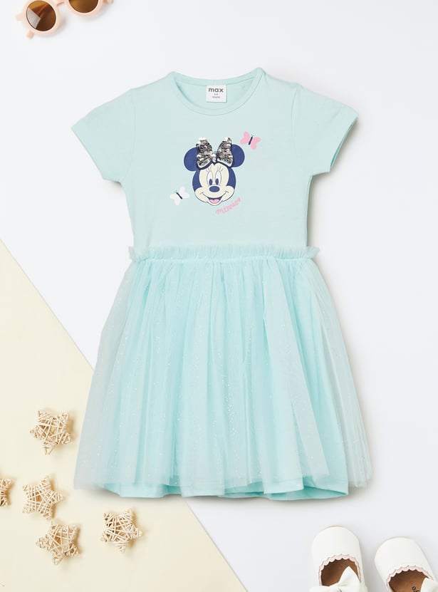 Girls Minnie Print Fit & Flare Dress
