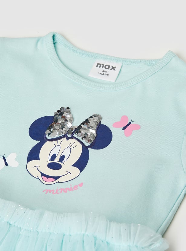 Girls Minnie Print Fit & Flare Dress