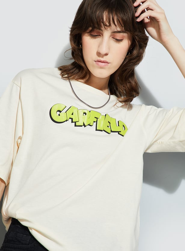 URB_N Women Garfield Print Oversized T-shirt