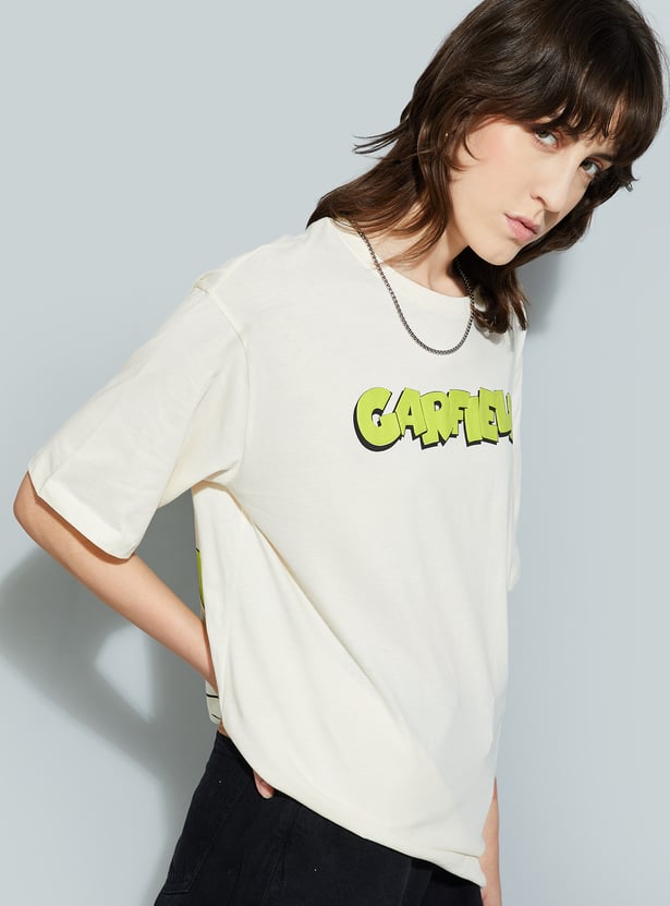 URB_N Women Garfield Print Oversized T-shirt