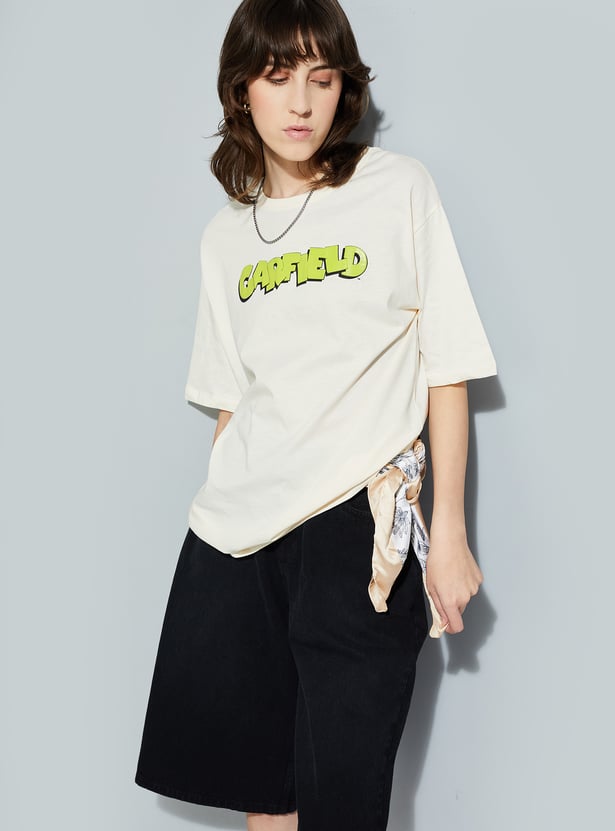 URB_N Women Garfield Print Oversized T-shirt