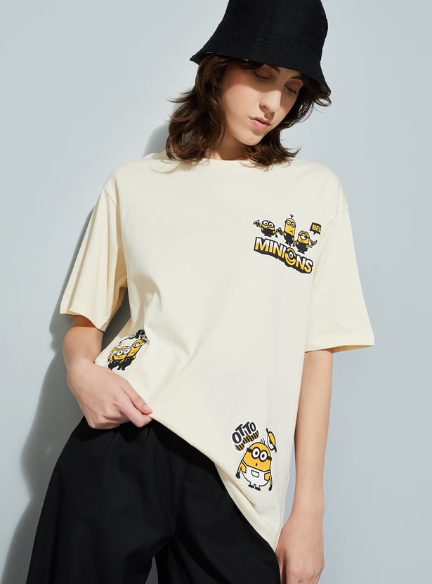 URB_N Women Minion Print Oversized T-shirt