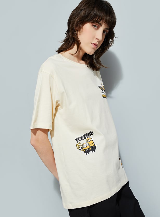 URB_N Women Minion Print Oversized T-shirt