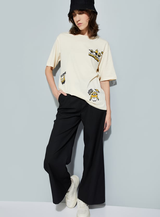 URB_N Women Minion Print Oversized T-shirt