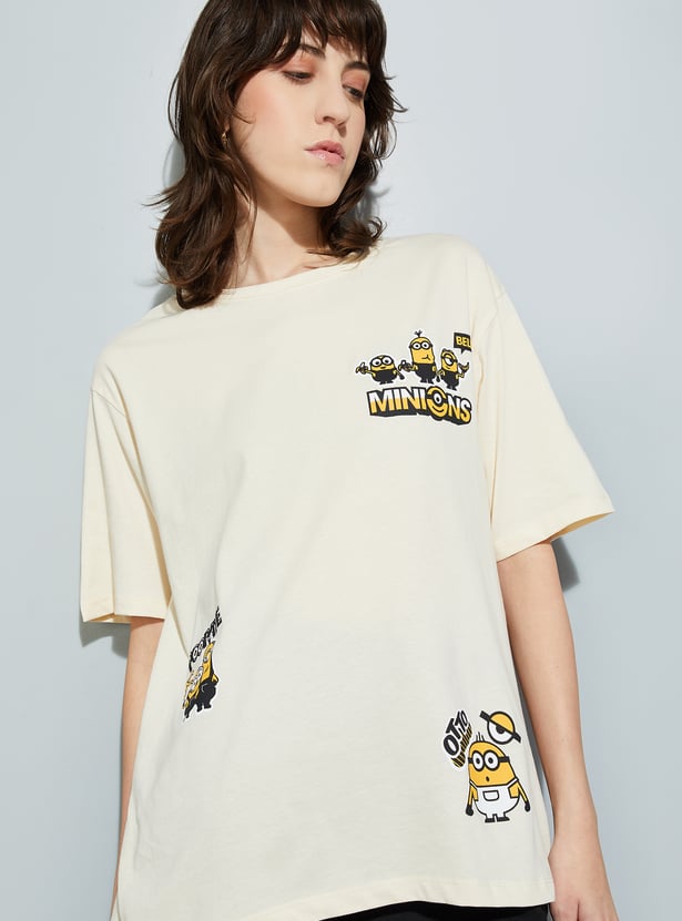 URB_N Women Minion Print Oversized T-shirt