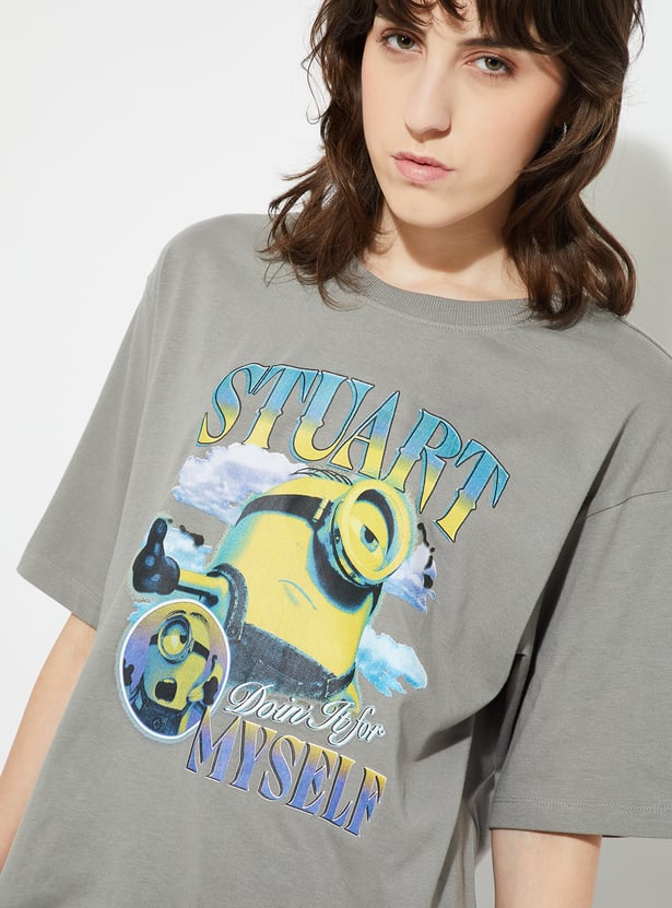 URB_N Women Minion Print Oversized T-shirt