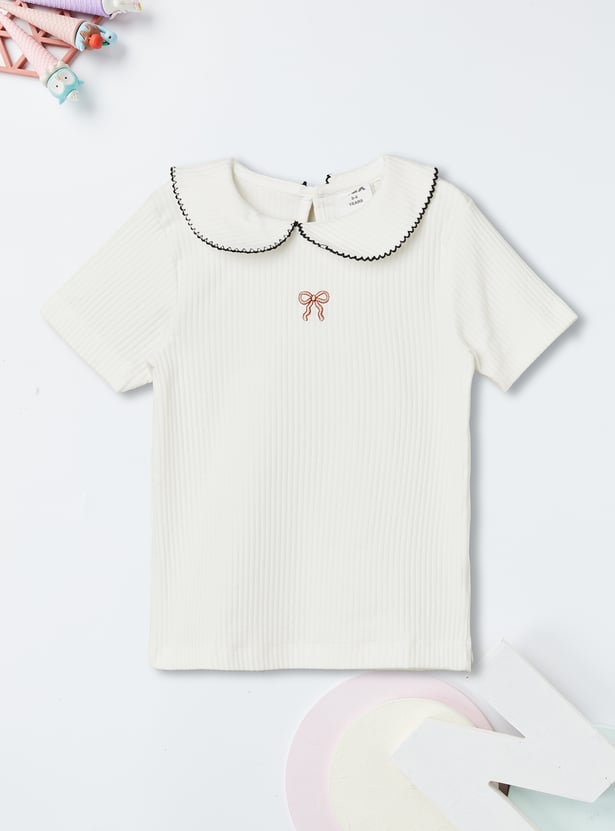 Girls Embroidered Ribbed Top