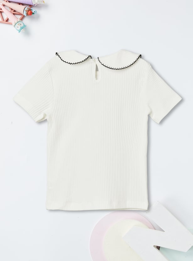 Girls Embroidered Ribbed Top