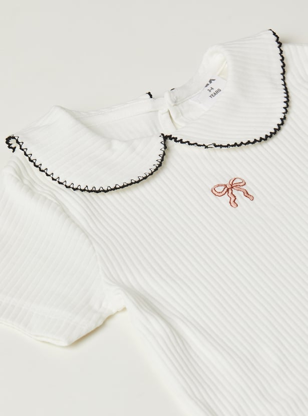 Girls Embroidered Ribbed Top