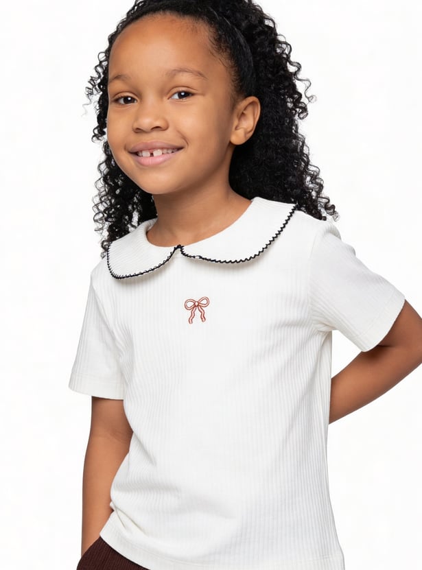 Girls Embroidered Ribbed Top