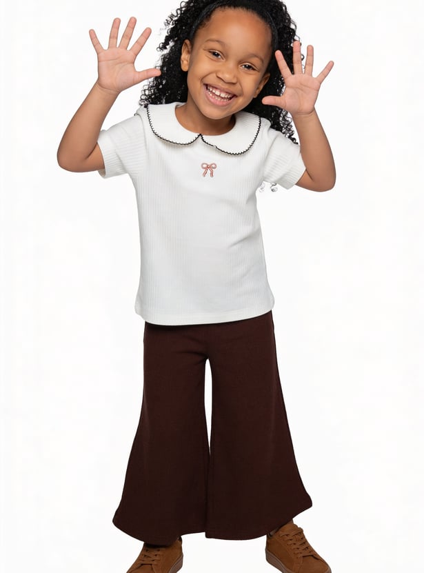 Girls Embroidered Ribbed Top
