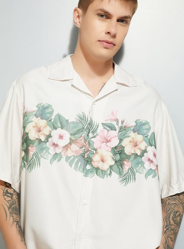 URB_N Men Floral Print Oversized Resort Shirt