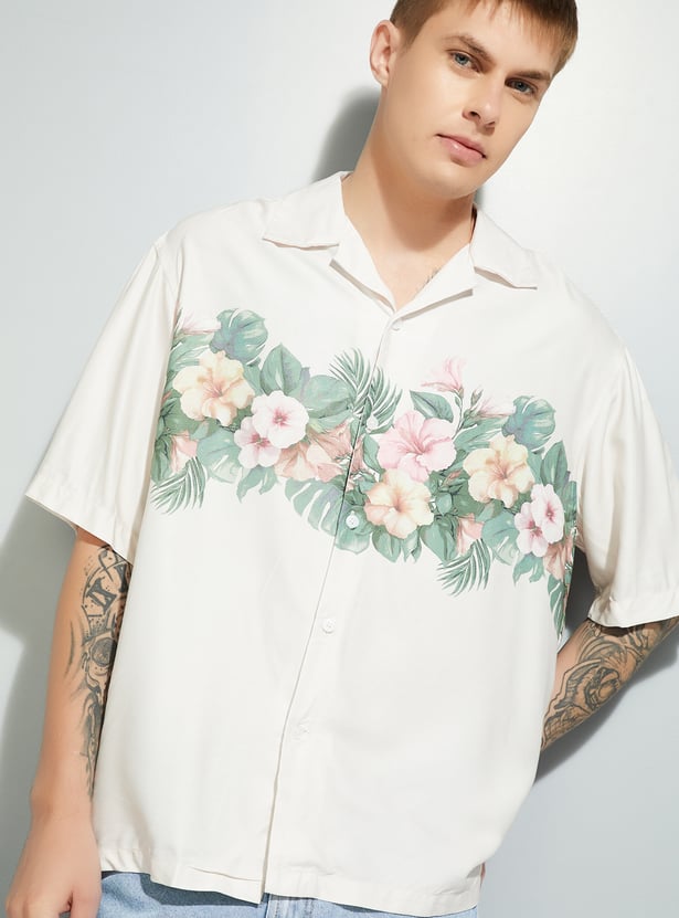 URB_N Men Floral Print Oversized Resort Shirt