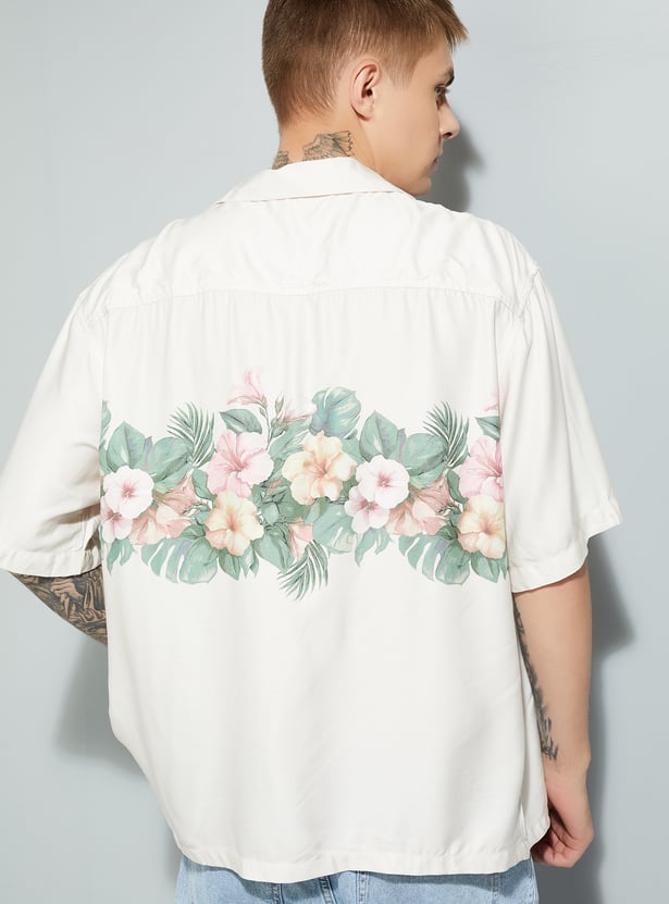 URB_N Men Floral Print Oversized Resort Shirt