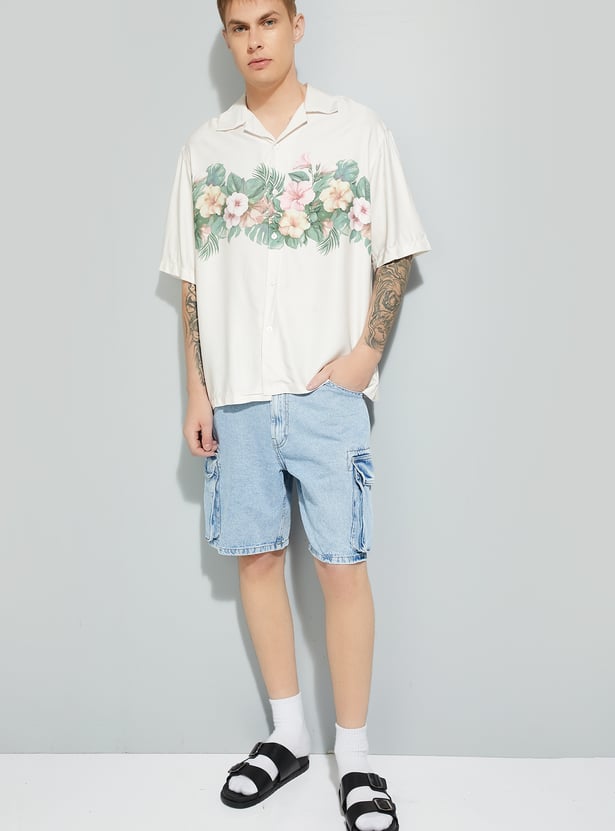URB_N Men Floral Print Oversized Resort Shirt