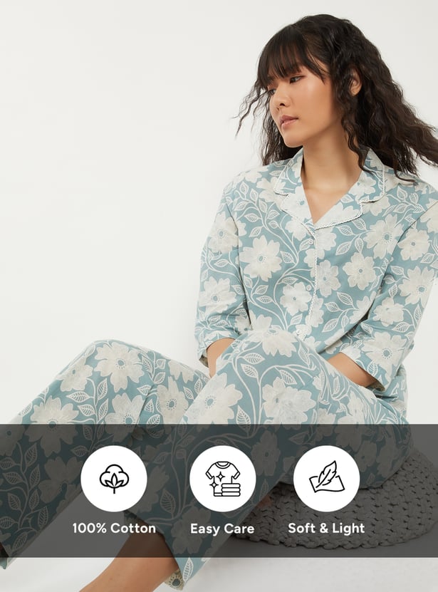 Women Pure Cotton Floral Printed PJ Set