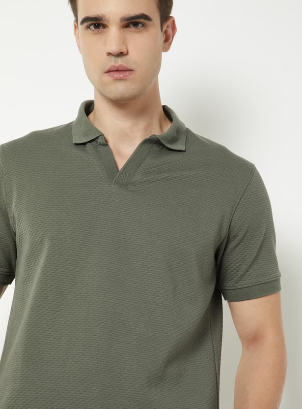 Men Knit Johnny Collar T-shirt