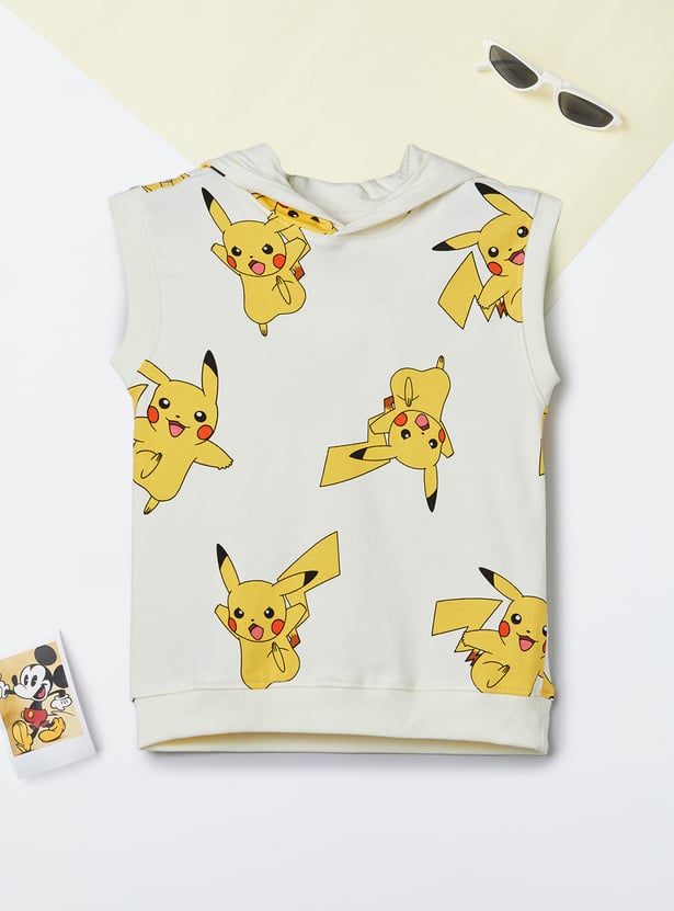 Boys Pikachu Printed Hooded T-shirt
