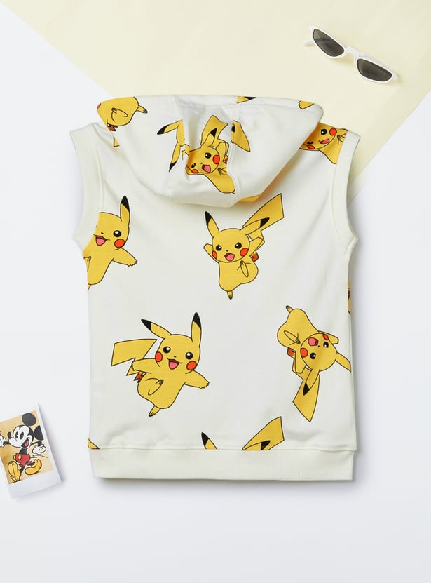 Boys Pikachu Printed Hooded T-shirt