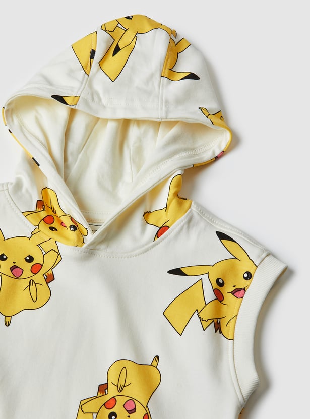 Boys Pikachu Printed Hooded T-shirt