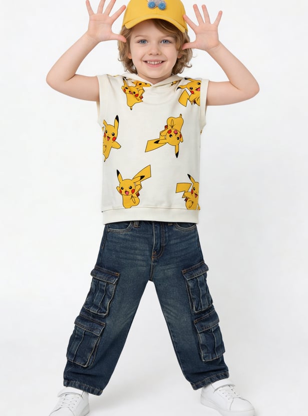 Boys Pikachu Printed Hooded T-shirt